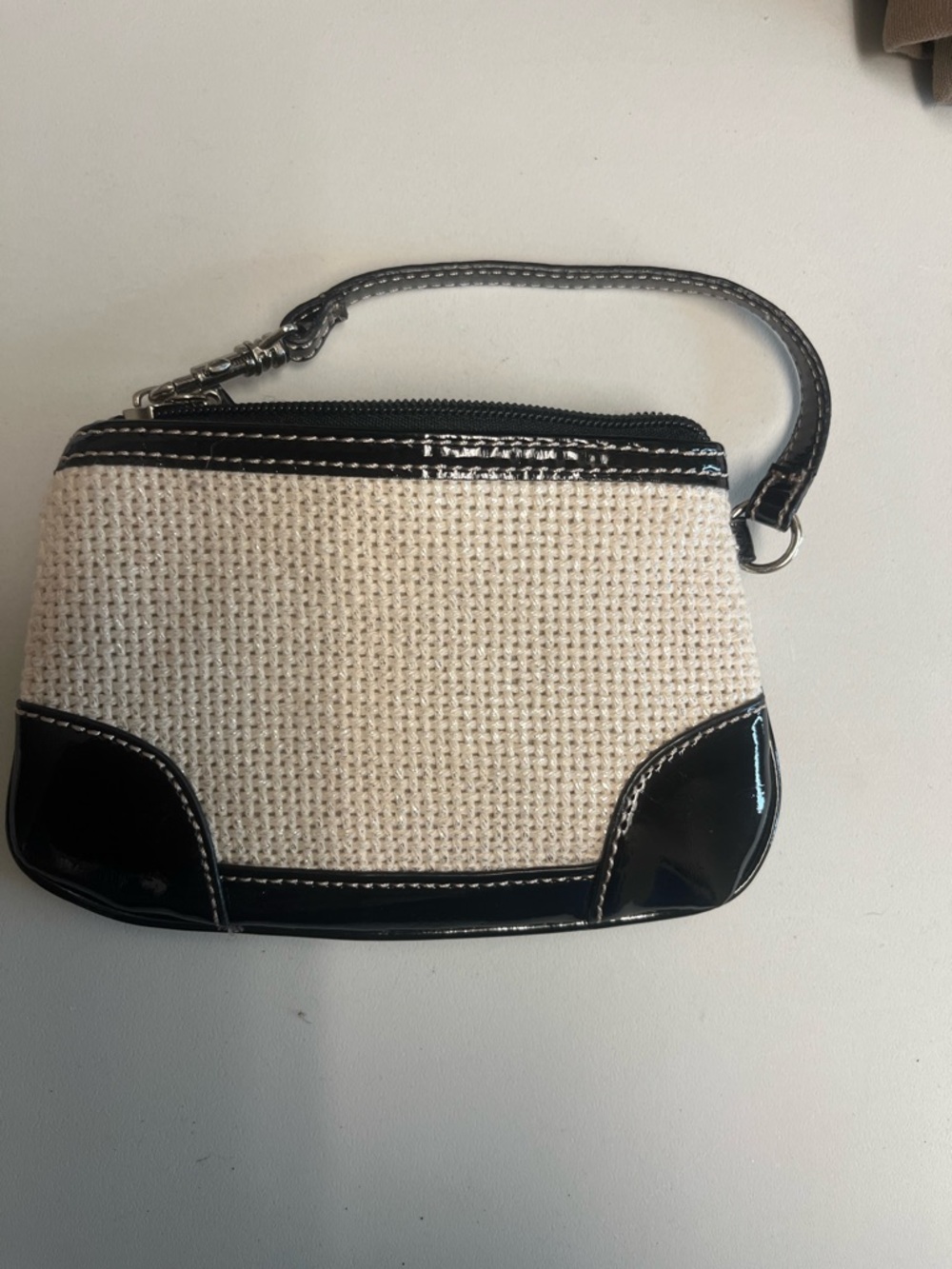 MAXX Woven Canvas Wristlet with Black Patent Trim